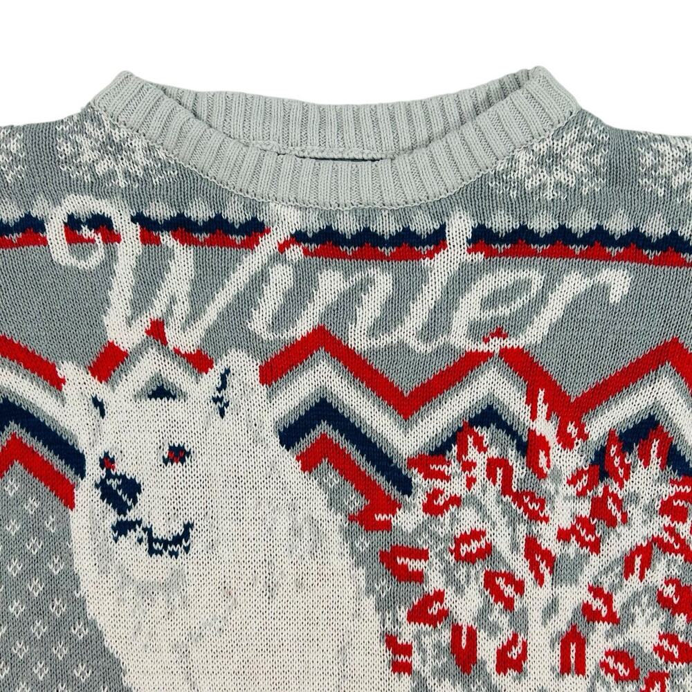 HBO GAMES OF THRONES Winter is Here Graphics Sweater Wolf Knit Gray Blue Red L - Picture 5 of 14